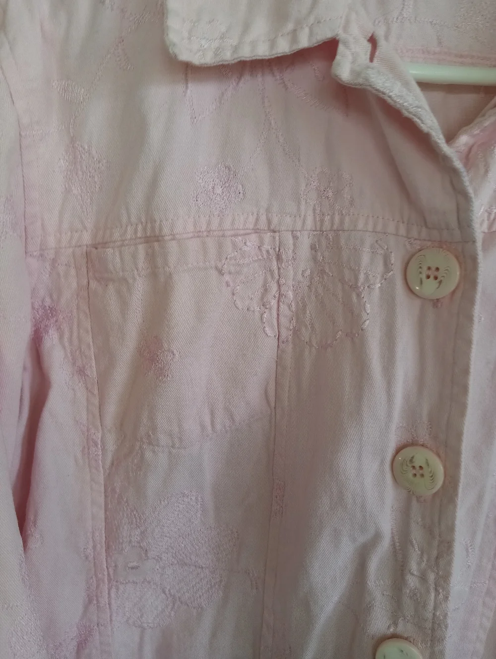 KEREN hart Light Pink Embroidered Jean Jacket Pastel Femme Floral Boho Western